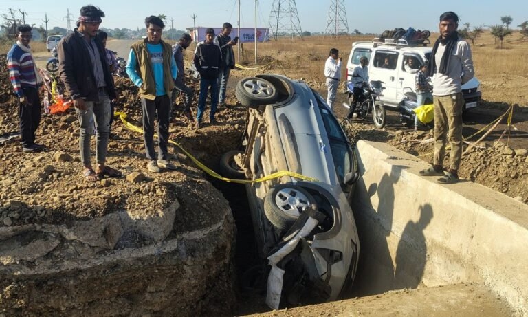 Car Fell Into A Ditch On The Road